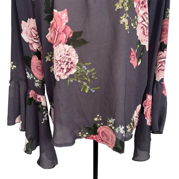 Live 4 Truth Gray Pink Floral Long Wide Sleeve V Neck Lightweight Blouse size m - Picture 5 of 13